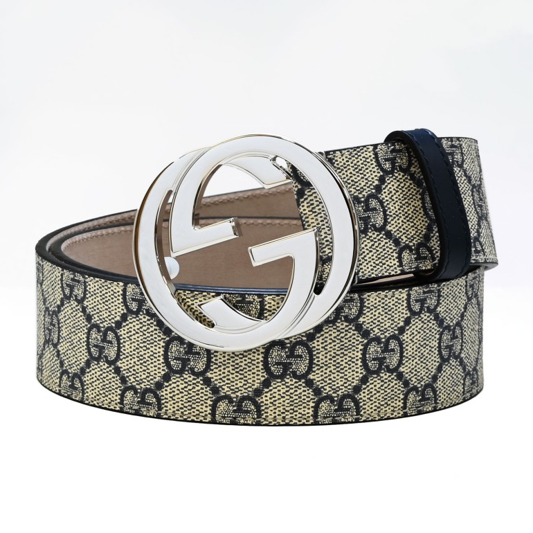 グッチ GUCCI ベルト メンズ GGスプリームキャンバス インターロッキングG バックル ベージュ×ネイビー 411924 KGDHN 4075  プレゼント 実用的 | Alevel（エイレベル）