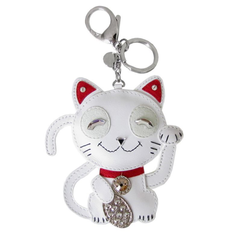 ラウンド スワロフスキー 実用的バッグ 小物 ブランド雑貨 Swarovski スワロフスキー Cat 招き猫 キーリング バッグ用アクセサリー Swarovski バッグチャーム キーリング プレゼント Swarovski 猫 母の日 実用的 Alevel エイレベル