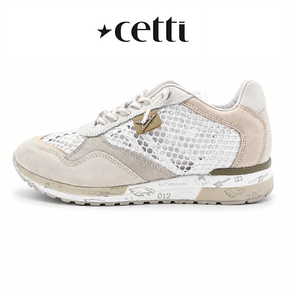 【26年春新作模範例】 人並み外れたの通気性と足入れ感  エスパニア製 Cetti セッティ メンズ  メッシュ x  なめし革スニーカー  軽さ 白いこと 本革 履き分かりやすい 着飾る 成年者   (c848xl-261white) コンフォート 心地好い ラグジュアリー スニーカー 天然ゴム紐 低手向かいインソール