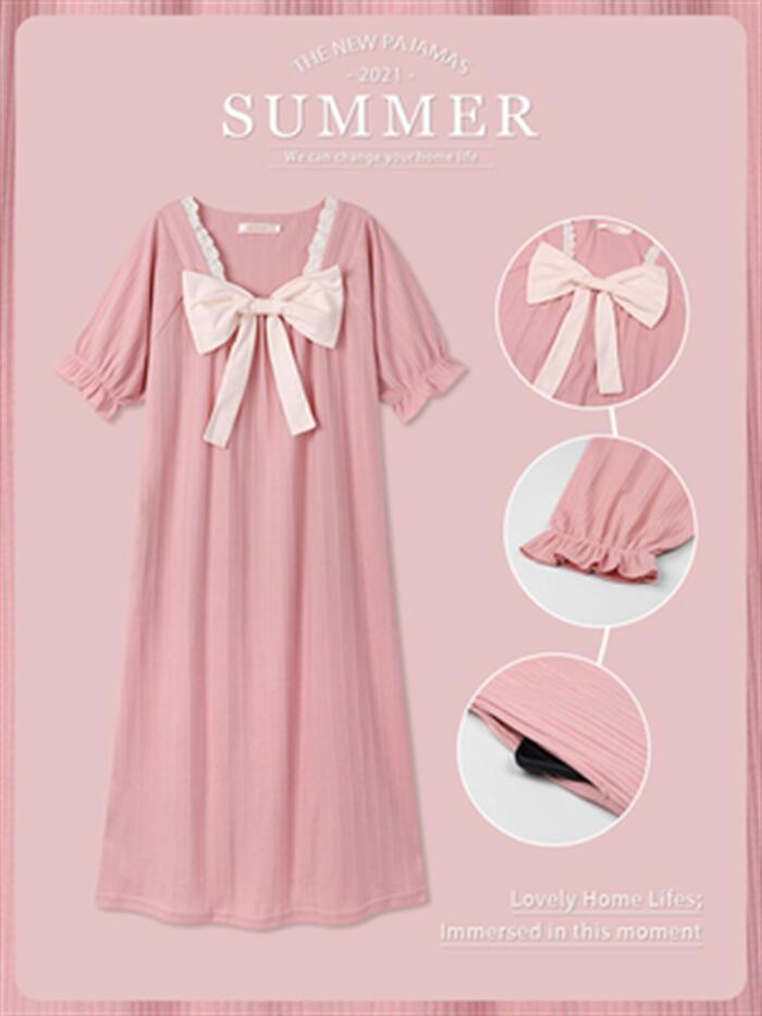 最大76 オフ ルームワンピース ルームウェア レディース リボン付き 可愛い パジャマ ワンピース 綿 部屋着 半袖 春夏 かわいい 女性 ナイトウェア 膝丈 肌に優しい ギフト 寝間着 母の日 お姫様 姫系 大きいサイズ Sferavisia Hr