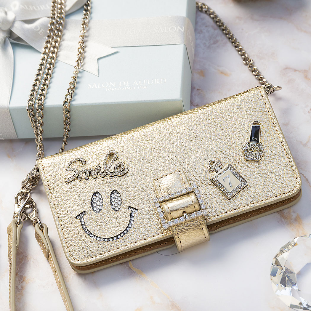 あす楽 スマホケース手帳型 ほぼ全機種対応 アイフォン Iphone 8plus Xperia Aquos キラキラ 本革 レザー スマイル シルバー ピンク ブラック クリスマス かわいい 1255 ルクーチェ多機種対応スマホケース Hostalbuenosaires Cat