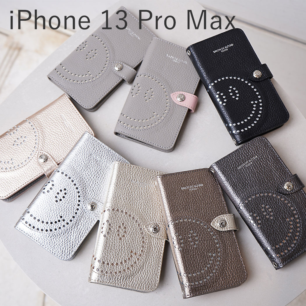 スマホケース 手帳型 Iphone 13 Promax ニコちゃん スマイル 煌びやか おしゃれ 本革 かわいい 大人可愛い レディース シルバー ゴールド ギフト 1591s 13 Iphone13promax対応 イタリアンレザー 日本製 スマイル 手帳型 スマホケース Lサイズ Ice Org Br