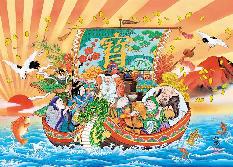 復刻木版浮世絵　葛飾北斎『七福神宝船』額装なし Amazon.co.jp: 復刻木版浮世絵 葛飾北斎『七福神宝船』額装なし