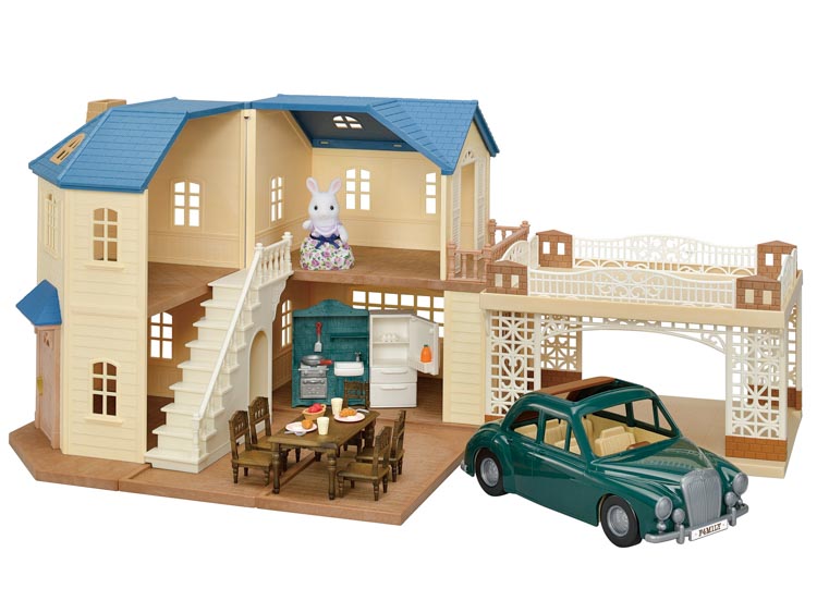 シルバニアファミリー カーポートのある青い屋根のお家
