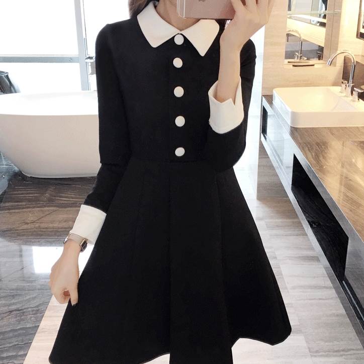 楽天市場】ワンピース フレア ミニ丈 長袖 スクエアネック スリム