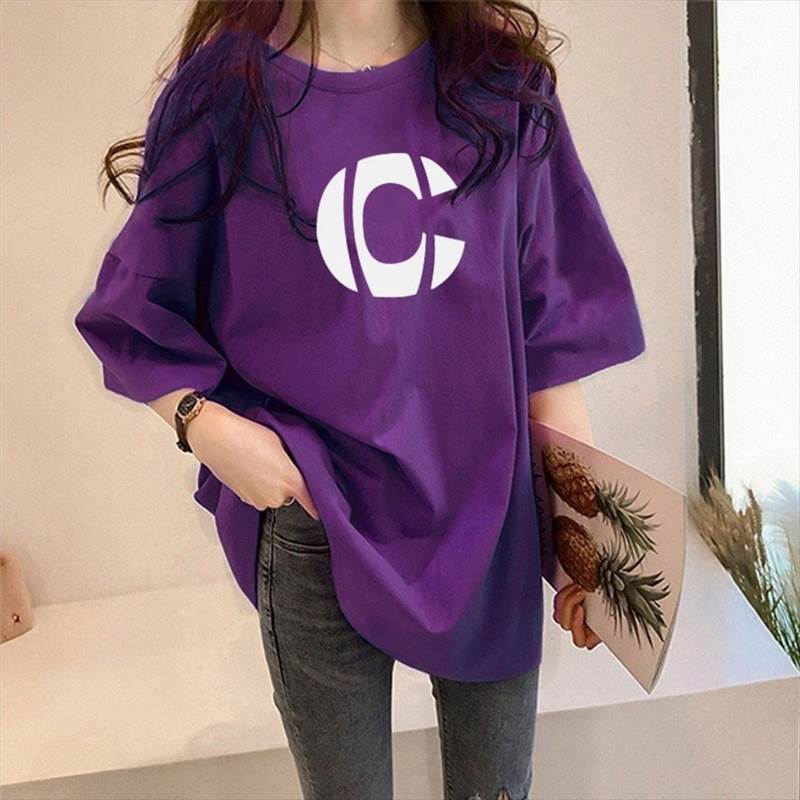 トップス Tシャツ ミディアム丈 半袖 ドロップショルダー ラウンドネック ストレート ワイド オーバーサイズ 送料無料 個性的 大きいサイズ S M L XL 2XL 3XL 紫 ピンク 緑 オレンジ 白 青 大人可愛い シンプル カジュアル ラフ メンズライク Tシャツ プリント 夏 レディース