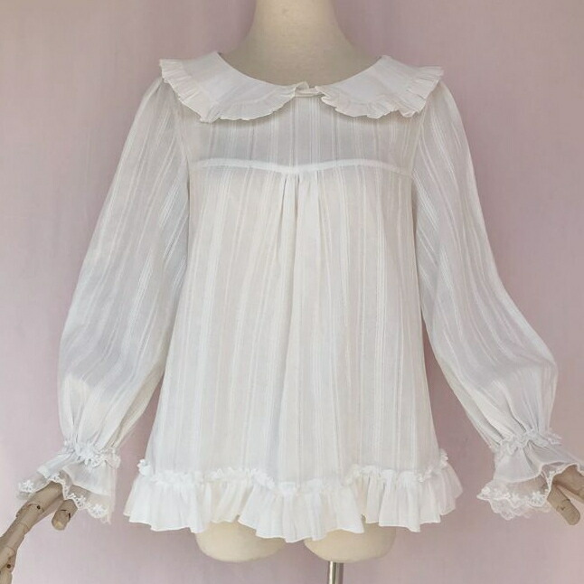 ブラウス レディース ロリータ トップス 長袖 裏起毛 パフスリーブ フリル リボンタイ 無地 レース エレガント ゴージャス かわいい オシャレ コ ロリータ ロリィタ ブラウス 2WAY 長袖 半袖 シャツ