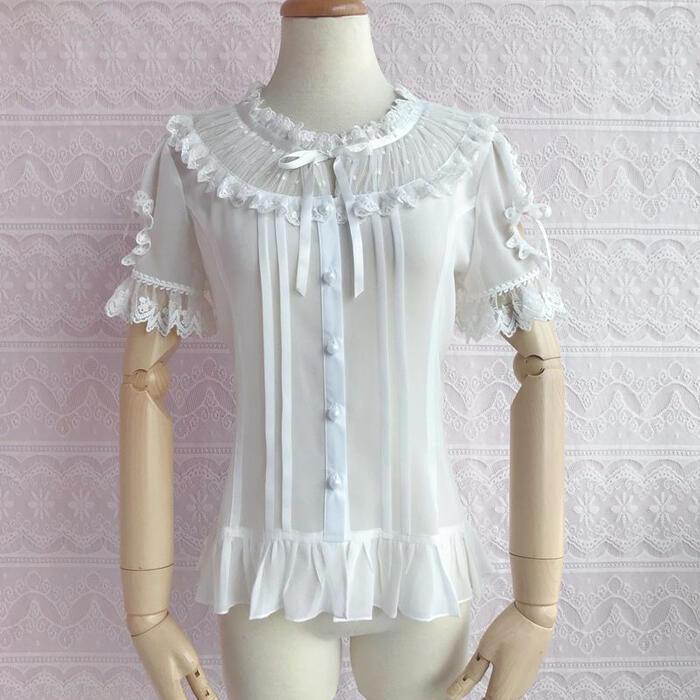 ロリータ 売れ筋商品|||ブラウス 半袖 春 夏 レディース ゆめかわいい シフォン レース 楽天市場】ロリータ シフォンブラウス 春夏秋 レディース