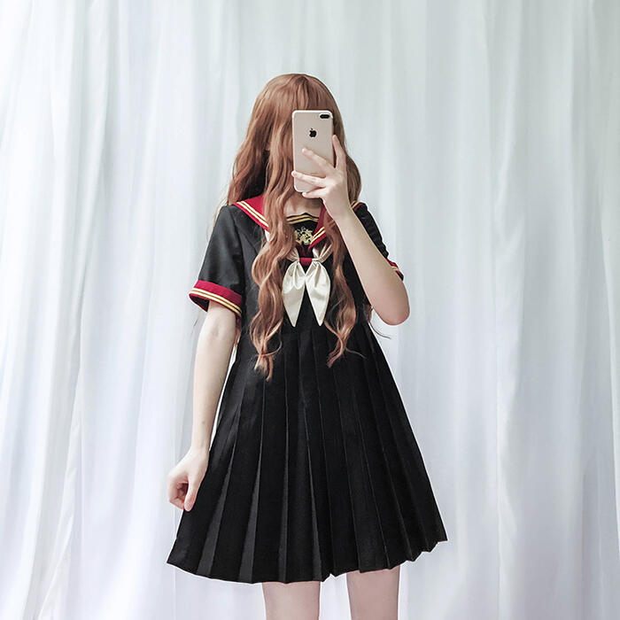 楽天市場 セーラー服 セーラーカラー 制服 ワンピース コスプレ 半袖 リボン かわいい キュート ゴールド レディース セーラー服 ワンピース 学生服 可愛い Alice Doll