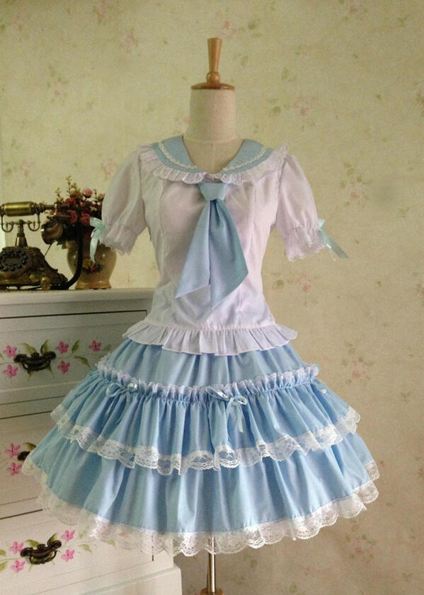 楽天市場 Lolita レディース夏用ロリータ風セーラー服 スカート2点セット ワンピース 夏 半袖 リボン 帯 姫系 オリジナル コスプレ衣装 ロリータ Alice Doll