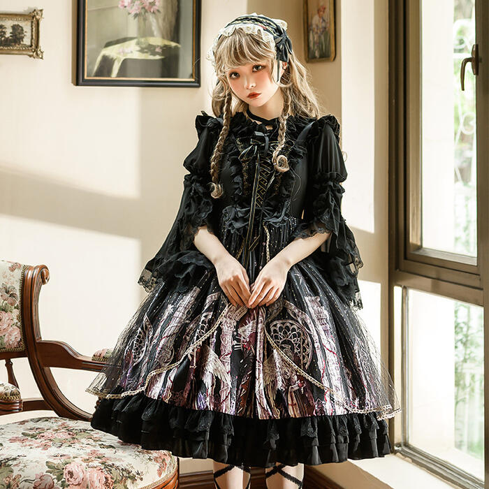 レディース ワンピース ロリータ ロリィタ Lolita ゴシック ゴスロリ お姫様 ドレス ブラック ベージュ ゆめかわいい ノースリーブ キャミソールワンピ Jsk ジャンパースカート 華やか 可愛い リボン レース フレア ふんわり コスプレ ハロウィン パーティー Umu Ac Ug