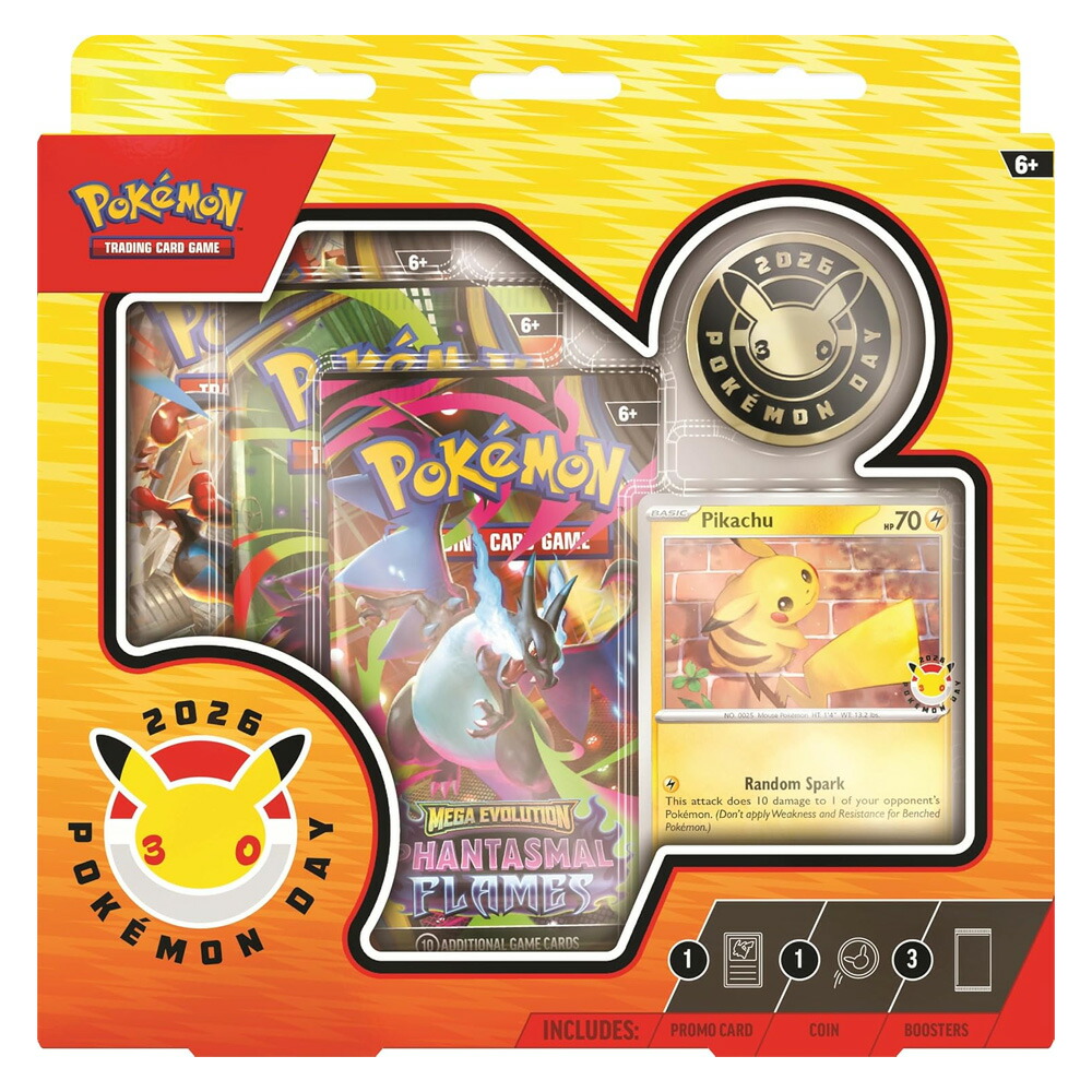 英語版 未開封 ポケモンカードゲーム Pokemon Day 2026 Collection ピカチュウ プロモカード コイン 拡張パック3個入り 30周年記念 コレクションボックス ポケカ