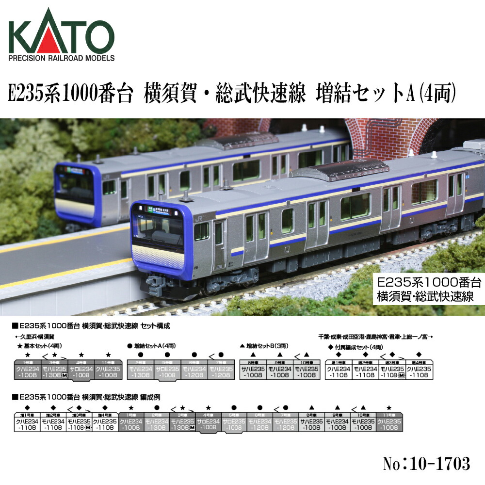 【2026年10月】10-1703 KATO E235系 1000番台 横須賀線 総武手っとり早い線 増結書き割りA 4両  ※2 鉄道線路ひな形 Nゲージ KATO カトー