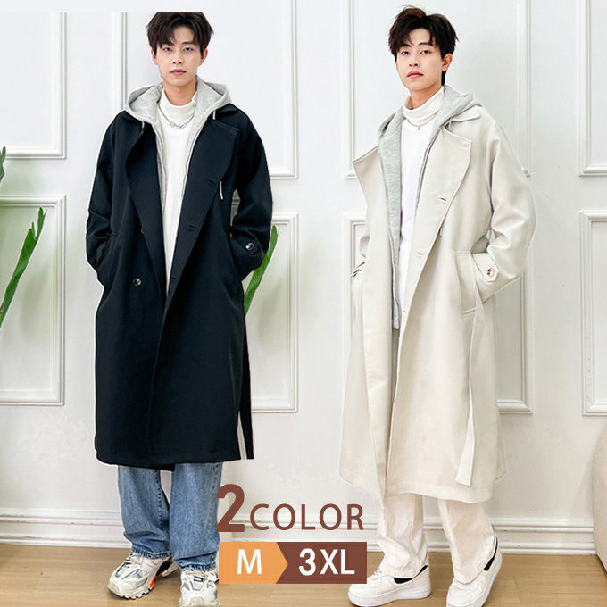 LEONARD★スプリングコート★ゆったり3(40〜42)黒 トレンチコート メンズ スプリングコート ロング丈 秋服 ゆったり