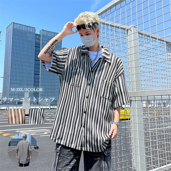 韓国 ストライプ シャツ 半袖 ゆったり 春夏 カジュアル ストライプ半袖シャツ【韓国ファッション】[品番：ZJ000018138