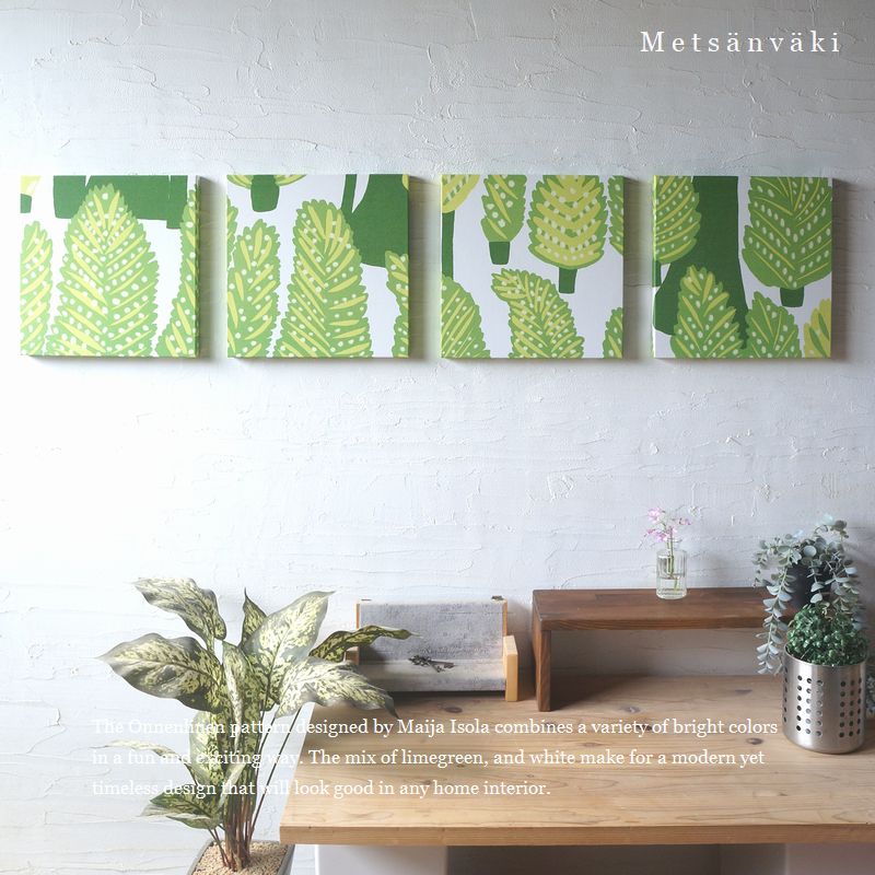 METSANVAKI マリメッコ ファブリックパネル 森の居住者 廃番制限事項品 yellowgreen 北欧 marimekko 30×30糎 4枚