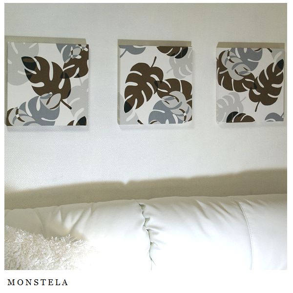 ファブリックパネル ハワイアン Hawaiian N-MONSTELA 30×30糎 3枚組 薄墨色 赤銅色 ファブリックパネル 織り地 ゲーム盤 室内装飾 葉 アリス