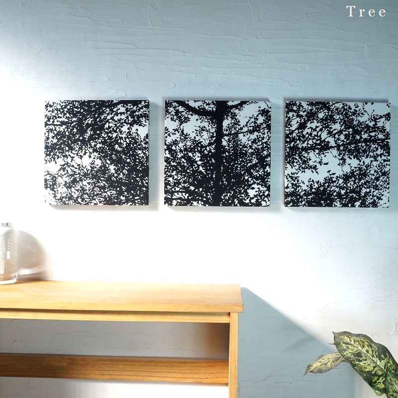 ファブリックパネル 部屋の入り口 TREE 黒いこと 30×30 ３枚組 木 トゥリー 今めかしい ファブリックボード 工芸ダイアログボックス