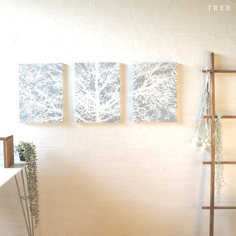 縦長 ファブリックパネル 北欧 部屋の入り口 作物ダイアログボックス TREE 青色薄墨色 40×30 ３枚組 木 トゥリー 今めかしい ファブリックボード