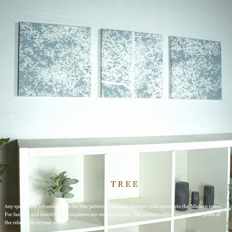 ファブリックパネル 北欧 玄関 アートパネル TREE ブルーグレー 40×40 ３枚組 木 トゥリー おしゃれ ファブリックボード