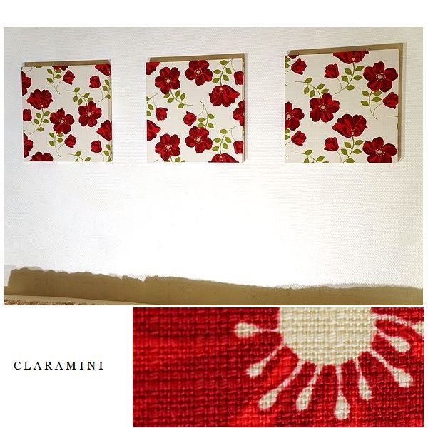 ファブリックパネル 花  CLARAmini 30×30珊 3枚組 赤いこと 赤  リビング バス発着場 花柄 草木 CLARA クララミニレッド