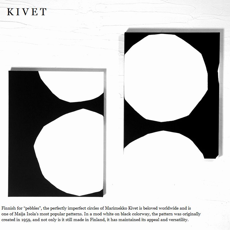 ファブリックパネル  marimekko KIVET 40×30糎 2枚組 一本調子 白いこと 黒いこと マリメッコ キヴェット 飾りもの 分かりやすい 身ぎれい感 流行り 室内装飾 座標 北欧 レトロ 画一主義感 今めかしい 北欧室内装飾