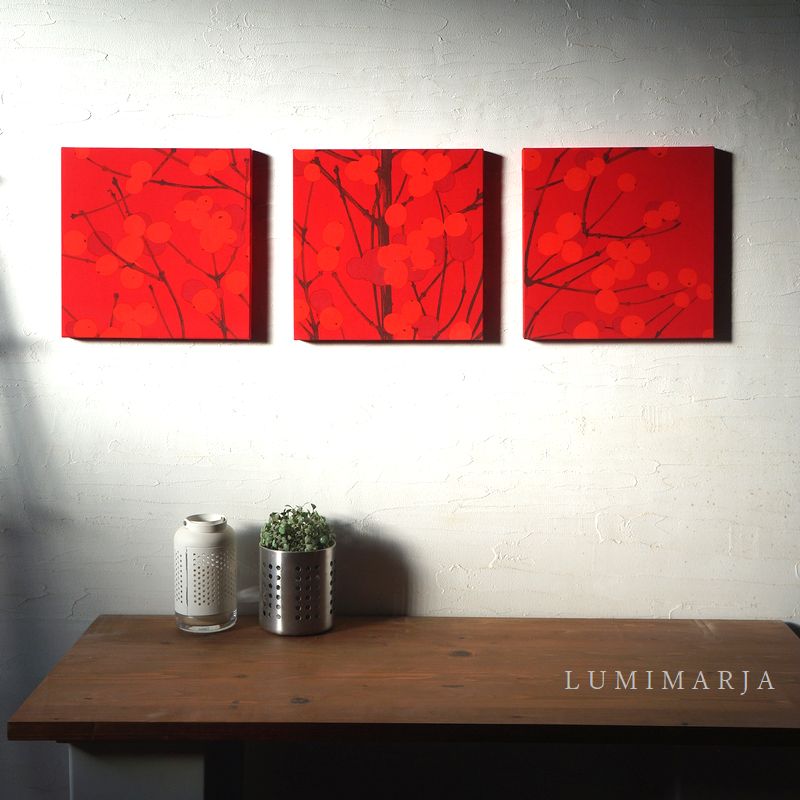 ファブリックパネル ルミマルヤ 廃番限定品 marimekko LUMIMARJA red 30&times;30cm 3枚セット レッド マリメッコ北欧｜アリス店
