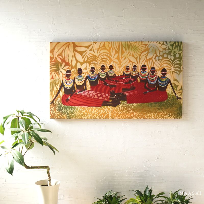 MAASAI L マサイ ファブリックパネル 今めかしい 90×52糎 オリエンタルアートパネル アートパネル・アートボード-インテリア・寝具・収納