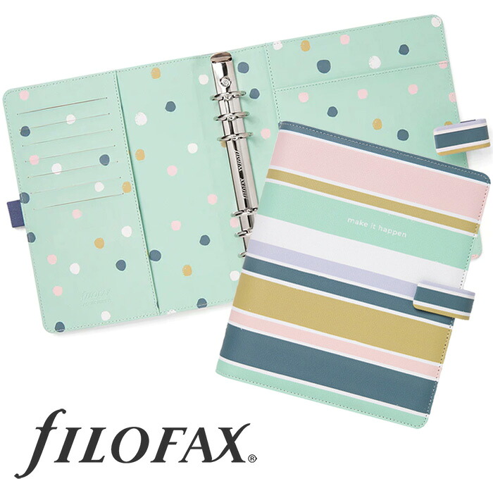ファイロファックス システム手帳 A5サイズ グッドバイブス ストライプス デスクサイズ リング径30mm 合皮 Good Vibes Stripes Filofax 年号無し年間スケジュール付き ベルトボタン留め式｜aline