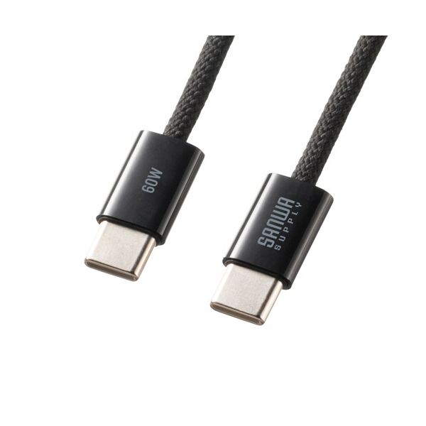 （まとめ） サンワサプライ USB Type-Cシリコンメッシュケーブル（PD60W） ブラック 1m KU-CCP60SM10BK 1本 【×2セット】