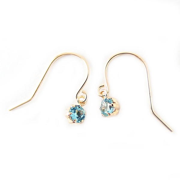 ピアス ブルートパーズ K18 イエローゴールド 11月 誕生石 ジプシー フック ピアス シンプル|aline
