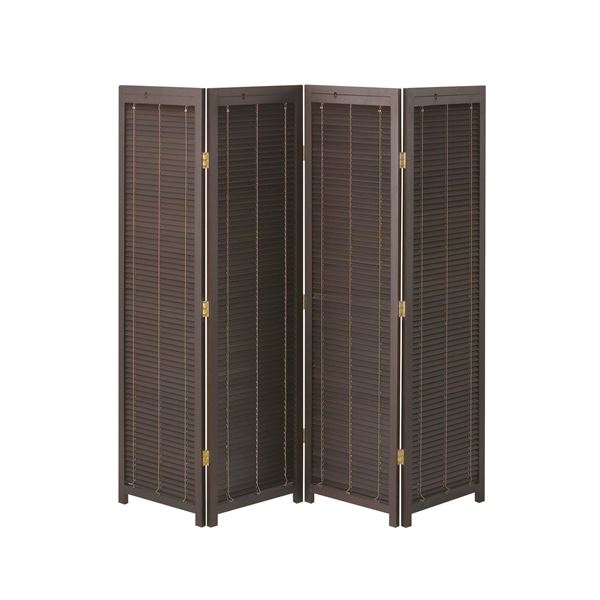 和モダン 衝立/パーテーション 【4連 ブラウン 幅450×奥行25×高さ1720mm×4枚】 木製 桐塗装 銅製丁番 完成品 〔リビング〕【代引不可】|aline