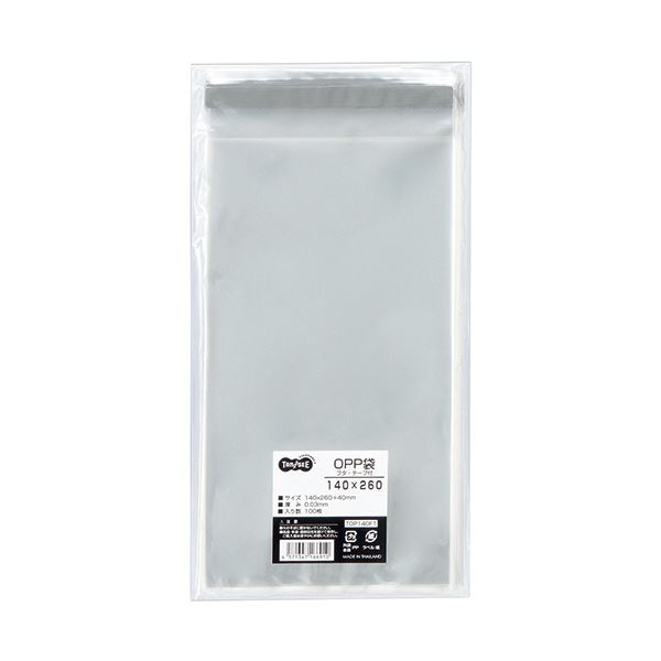 (まとめ) TANOSEE OPP袋 フタ・テープ付140×260+40mm 1パック（100枚） 【×50セット】