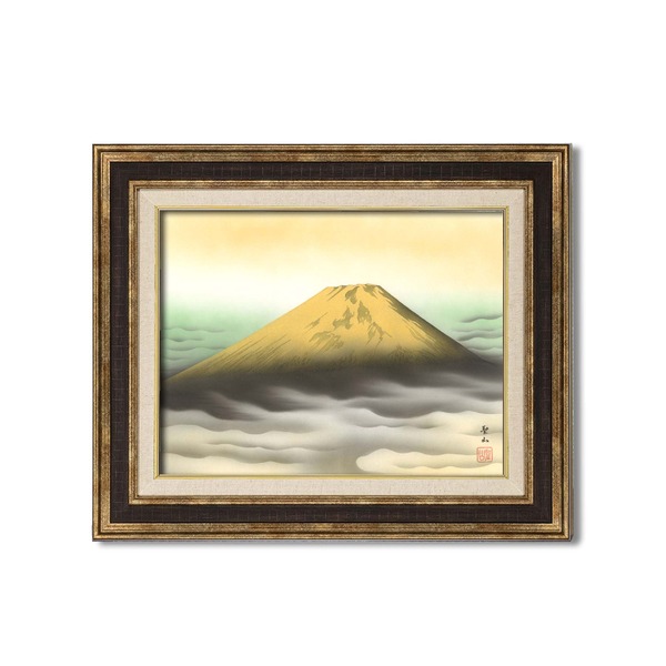 〔 額装品 〕 世界の名画 ダークブラウンアンティーク額 F6 葛谷聖山「金富士」 フレーム 額縁 額｜aline