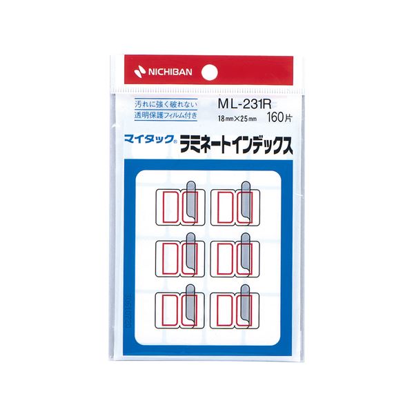 (まとめ) ニチバン マイタック ラミネートインデックス 保護フィルム付 小 18×25mm 赤枠 ML-231R 1パック(160片:16片×10シート) 【×50セット】|aline