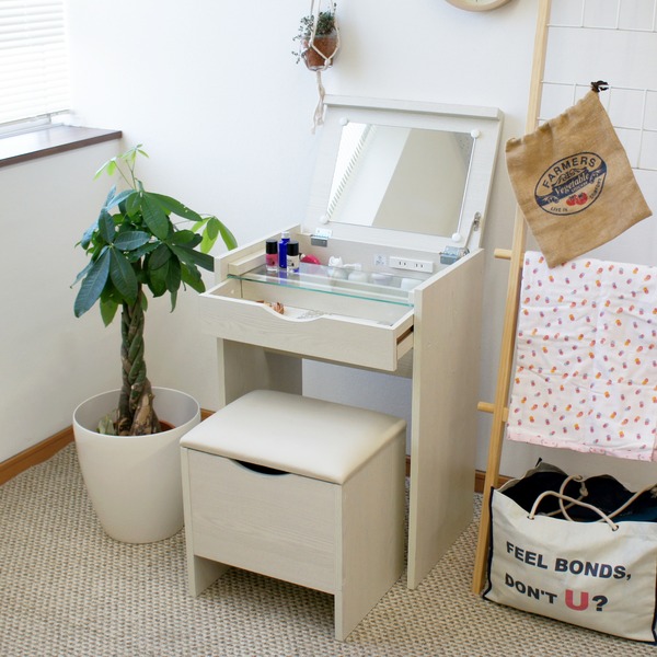 シンプル ドレッサーセット/化粧台・スツールセット 【木目ホワイト】 幅50cm 楽天市場】ドレッサーセット / 化粧台・スツールセット 【木目ホワイト
