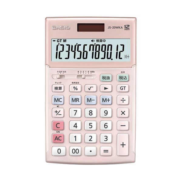 カシオ 本格実務電卓 12桁ジャストタイプ ピンク JS-20WKA-PK-N 1台｜aline