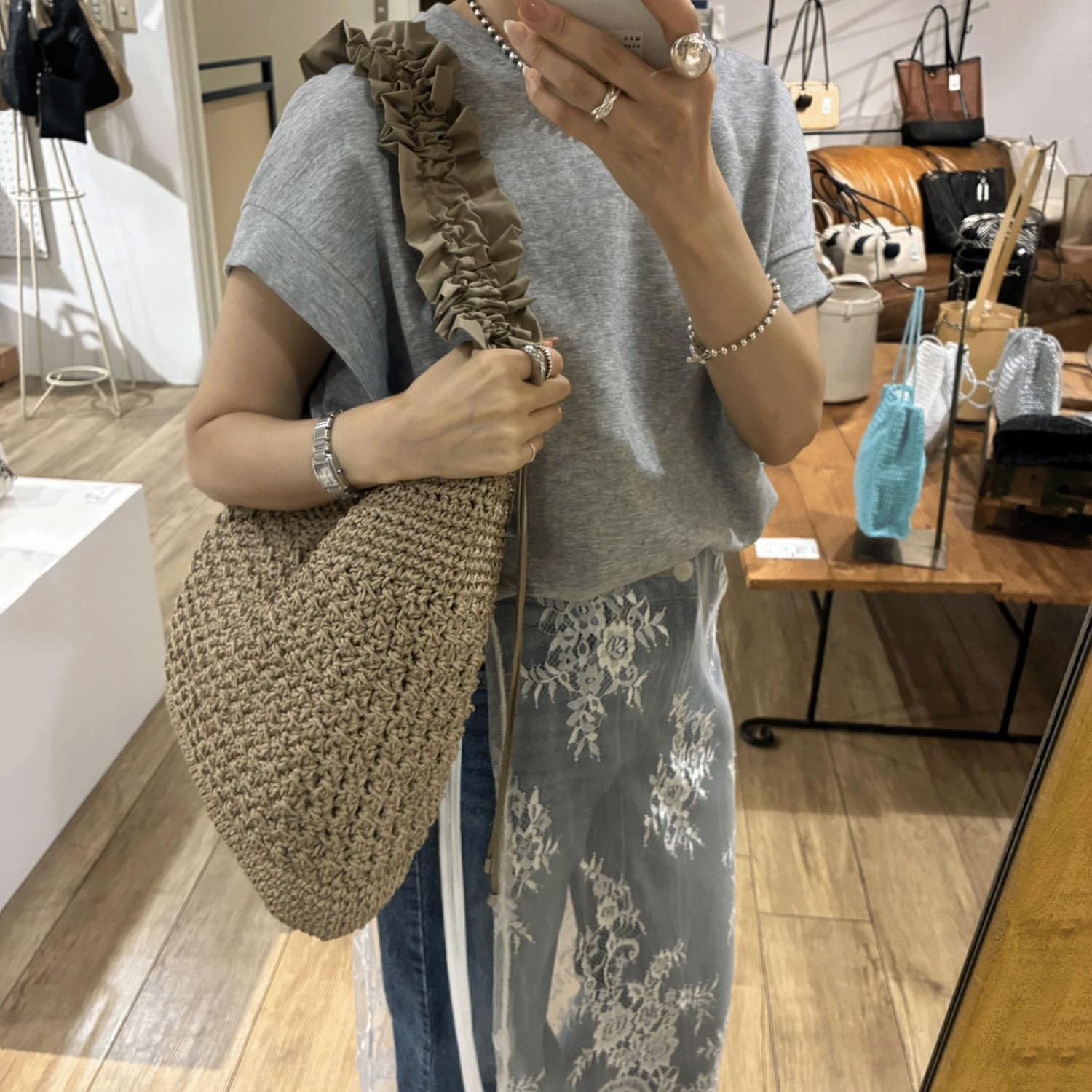 cachecache ドロストフリルハンドル地柄編みトート オーク
