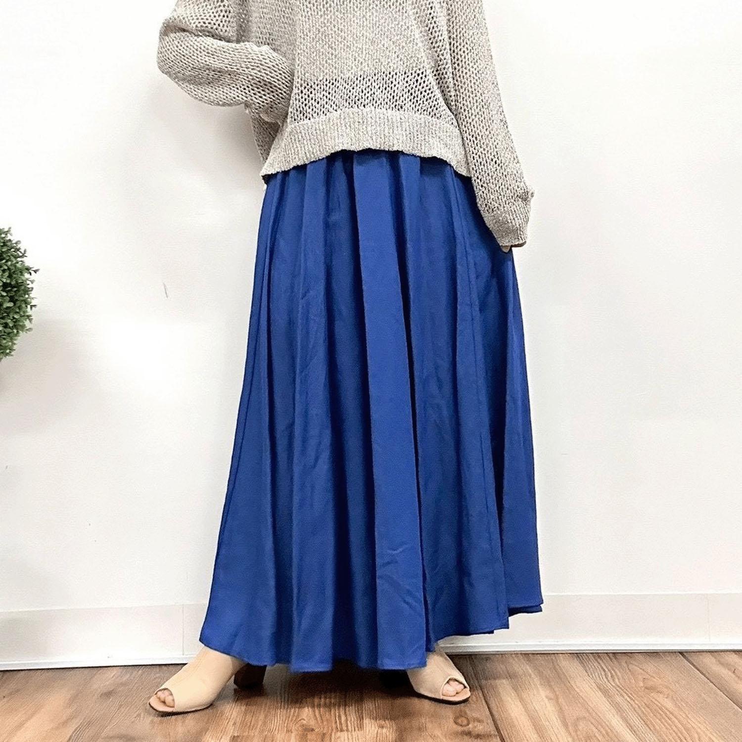 MONiLE 麻レーヨンロングスカート 青み F(無償性) 大きさ:F（無償性）