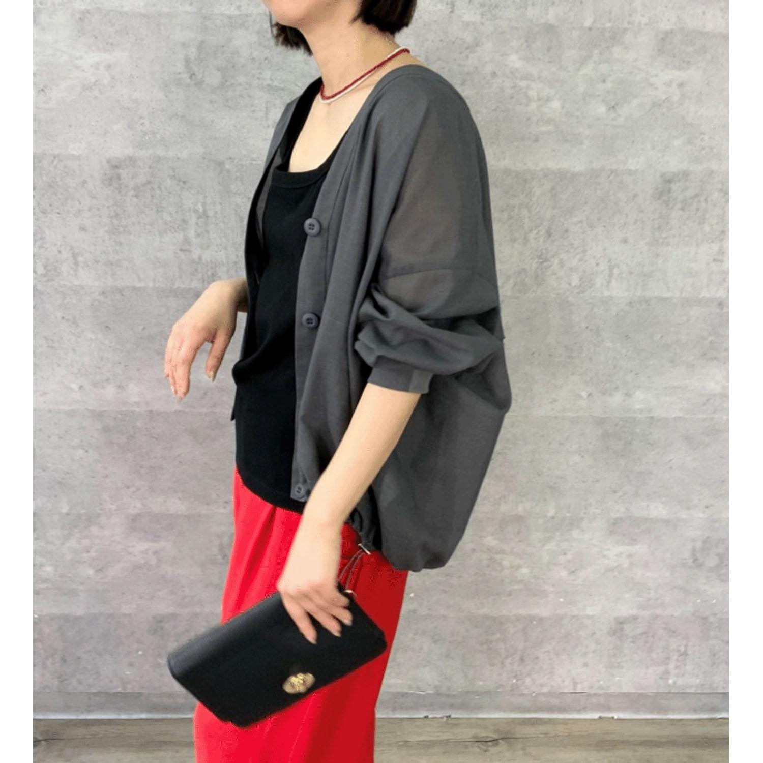 Anna Kerry Vネックルーズカーディガン 濃灰色薄墨色 F(無償性) 大きさ:F(ﾌﾘｰ)