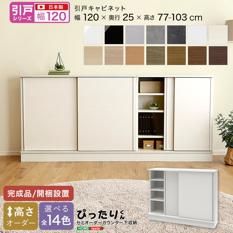 【引戸シリーズ】セミオーダーカウンター下収納ぴったりくん キャビネット 幅120cm×奥行25cm|aline