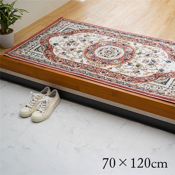 玄関マット 約70×120cm ローズ 抗菌 防臭 消臭 丈夫 耐久性 弾力性 トルコ製 ウィルトン織 玄関カーペット インテリア家具【代引不可】