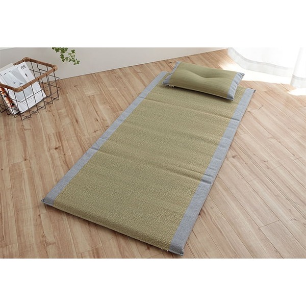 い草マット 約70×150cm グレー 枕付き 日本製 ボリューム マットレス 吸汗 調湿 消臭 抗菌防臭 お手入れ簡単 リビング ごろ寝【代引不可】