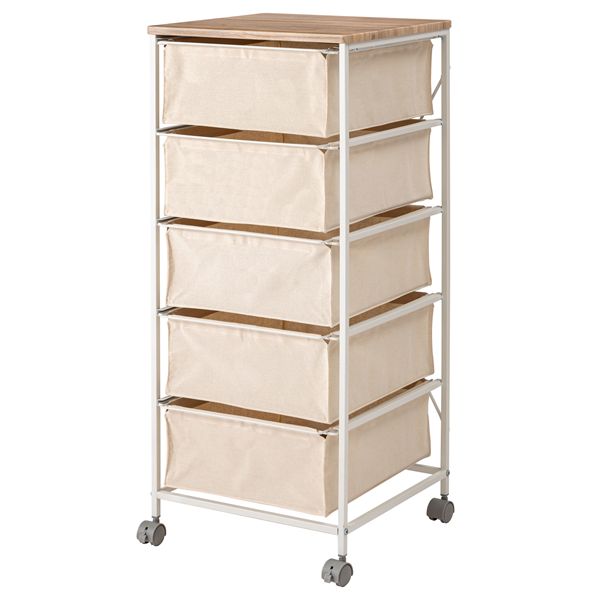キャンバスチェスト 5段 約W43&times;D44&times;H101.5cm ホワイト キャスター付き 収納家具 衣類収納｜aline 2号店 9,485円