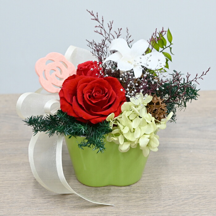 薔薇のパフェ・アレンジ【バラ プリザーブドフラワー】3色のバラのパフェ。フローラル・パフェアレンジプリザーブドフラワー　送料無料