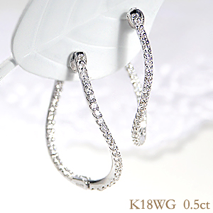 【楽天市場】K18WG【0.5ct】ダイヤモンド フープピアスダイヤ 18金 k18 ホワイトゴールド ダイヤピアス フープ 代引手数料無料