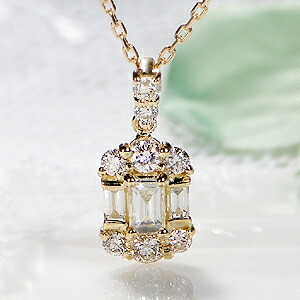 k18YG【0.2ct】バケットカット ダイヤモンド ネックレス ダイヤモンド ペンダント スクエア 長方形 ゴールド ネックレス 人気 ギフト 0.20 ラッピング無料 プレゼント クリスマス ジュエリー ダイヤ ペンダント 代引手数料無料 送料無料 品質保証書