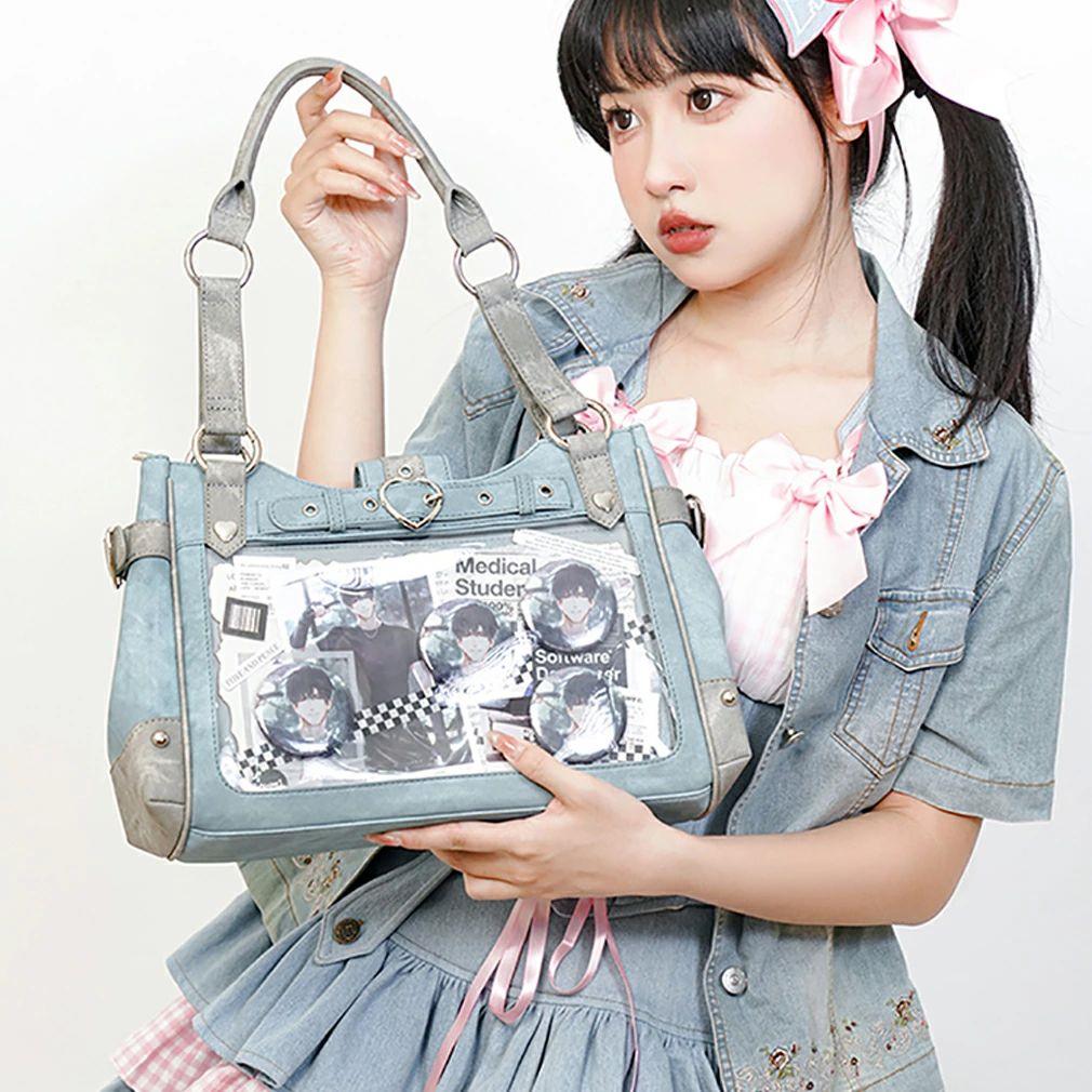 痛御徒面子 ジーンズ風痛バ トートバッグ ショルダーバッグ 推し当てはめる ライブ用 見せ御徒面子 おたくうしろ側 かばん  缶徽章 日常兼用痛バ
