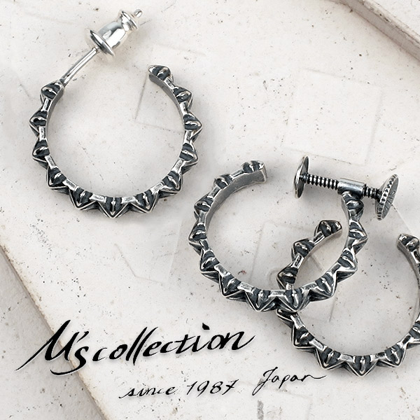 M's collection エムズコレクション トリプル X スタッズ フープ ピアス イヤーカフ イヤリング 1P 片耳 シルバーアクセサリー シルバー925 メンズピアス イヤーカフ イヤリング スタッズ エムズ メンズ レディース シルバー スタイリッシュ フープピアス ハーフフープピアス｜アリゼ