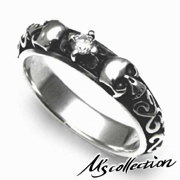 M's collection エムズコレクション シルバー925 スカル ホワイトジルコニア リング メンズ ジュエリー 国産 日本製 有名ブランド アクセサリー ギフト おしゃれ メンズ ジュエリー キュービックジルコニア プレゼント 男性 彼氏 旦那 指輪 ドクロ ガイコツ シルバーリング|アリゼ